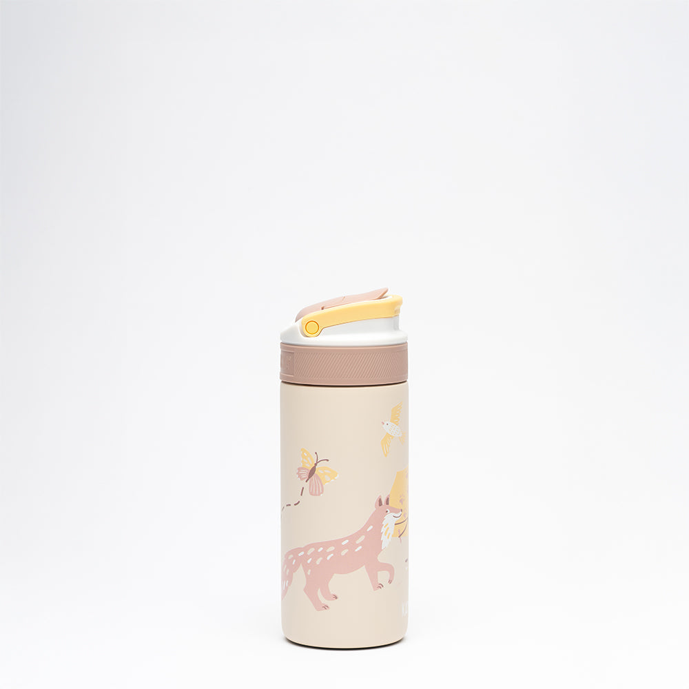 Profil de la Lagoon Insulated 400 ml Adventure Camp : renard en marche, papillon et oiseau jaune