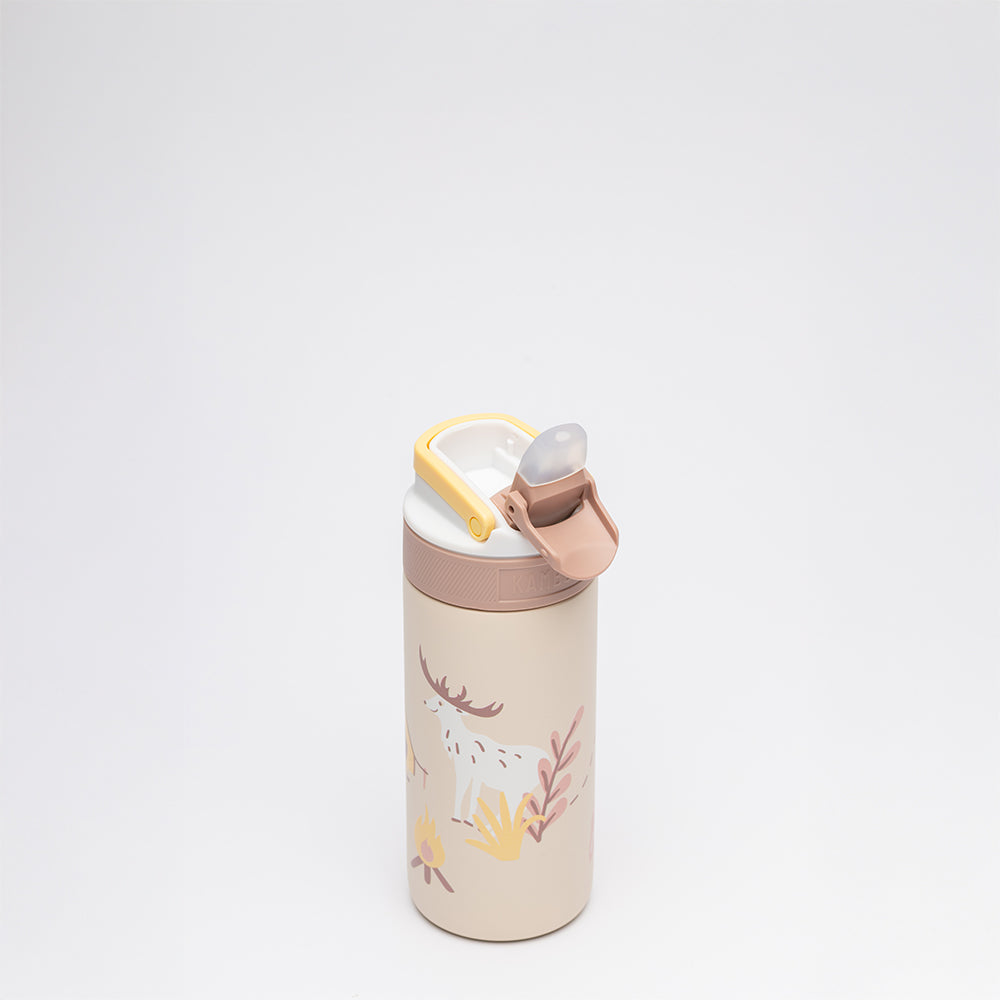 Lagoon Insulated 400 ml Adventure Camp bouchon ouvert, paille en silicone relevée et poignée jaune