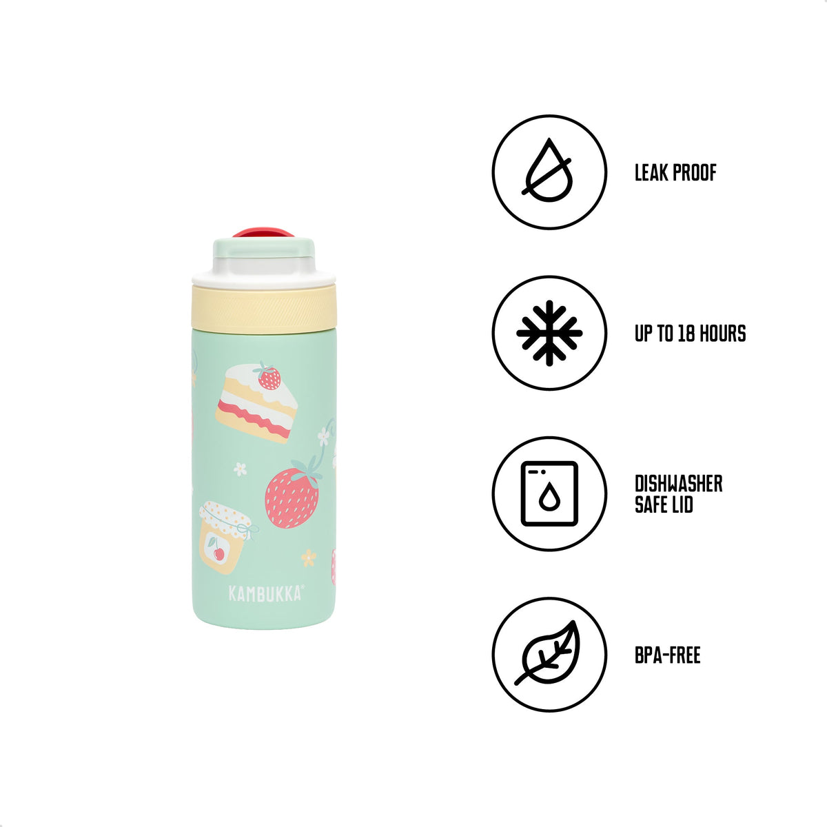 Lagoon Insulated 400 ml Picnic Party et ses quatre atouts : étanche, fraîche jusqu'à 18 heures, couvercle au lave-vaisselle, sans BPA